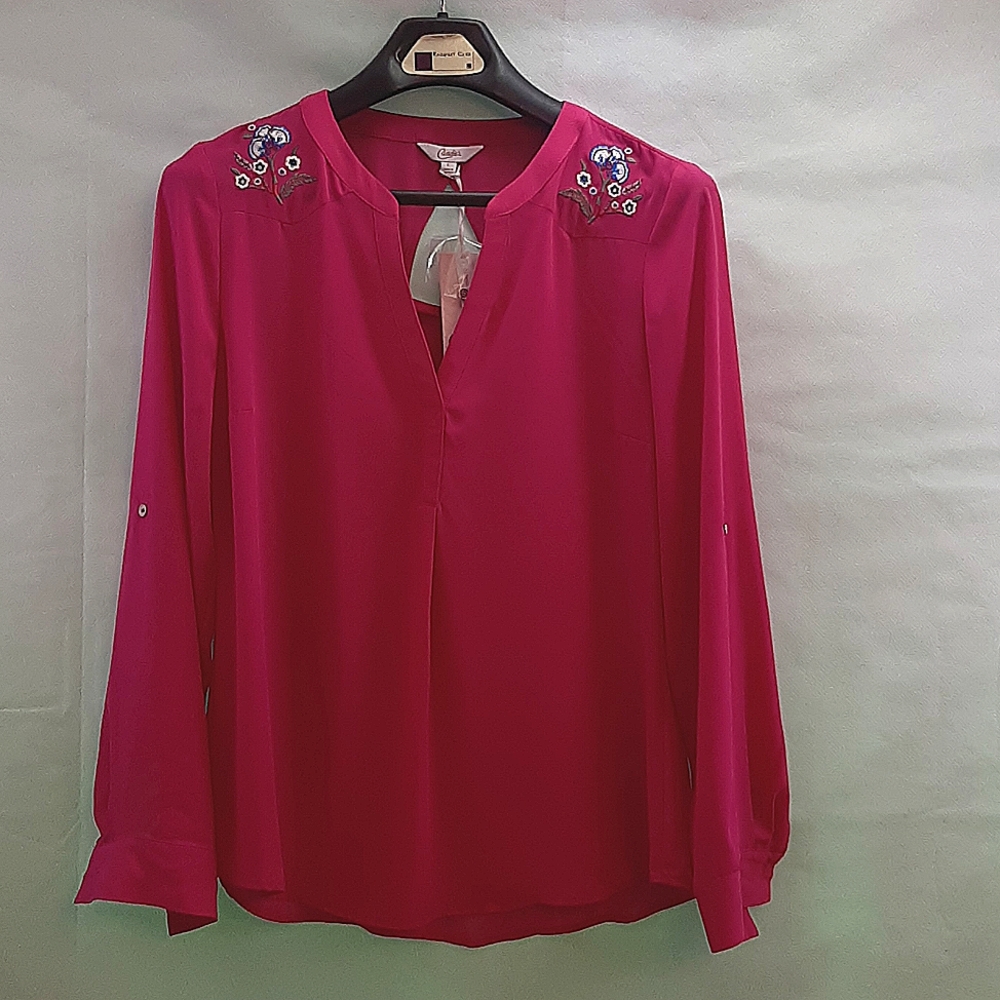 Candies pink long sleeve top with cut out in back size large